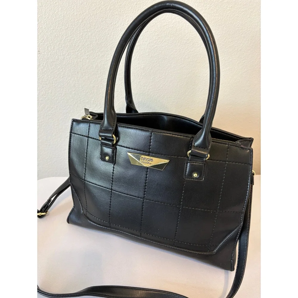 Nicole by Nicole Miller New York Black Quilted Satchel Crossbody Bag Minimalist